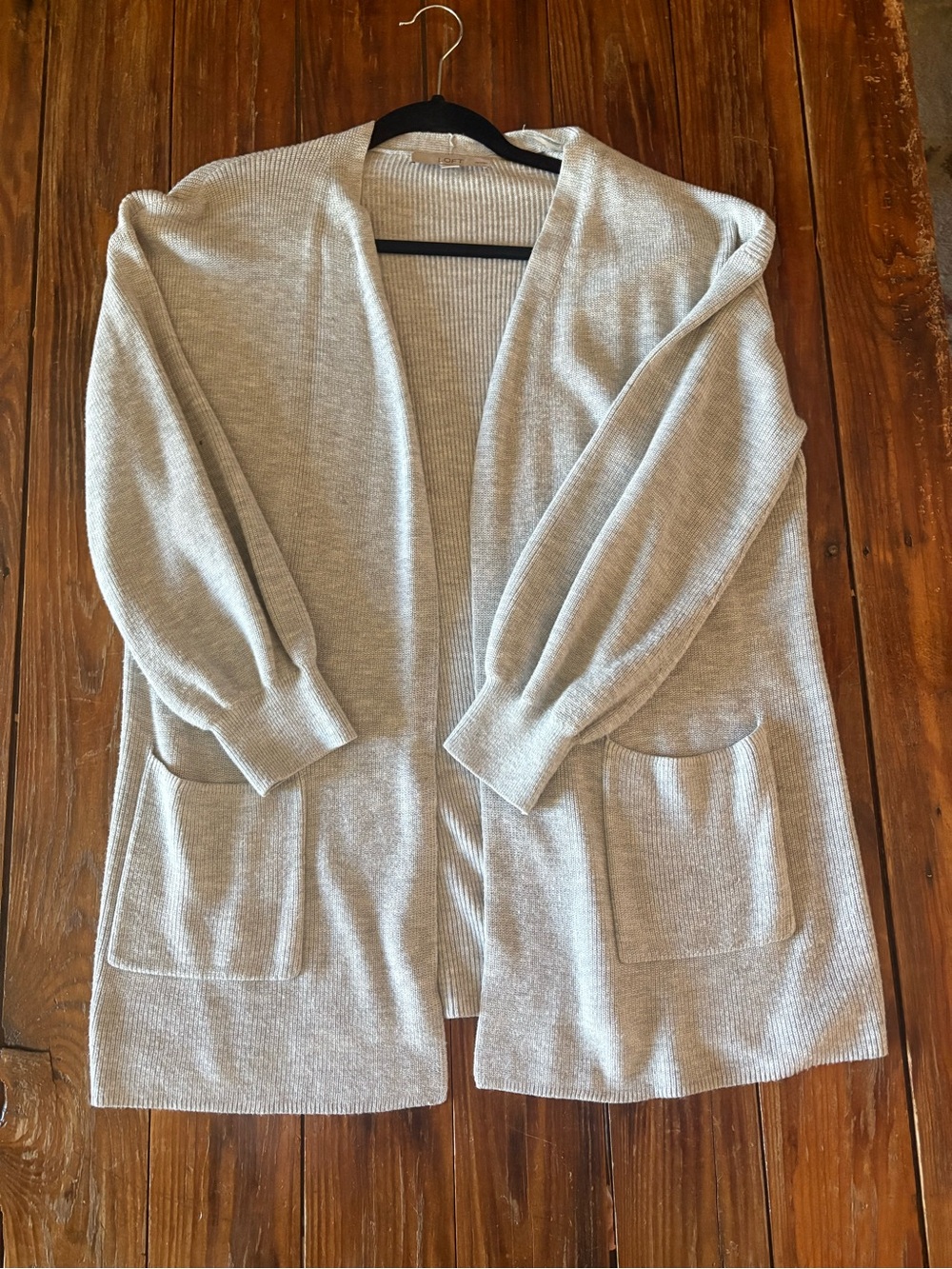 LOFT Light Gray Open-Front Pocket Cardigan